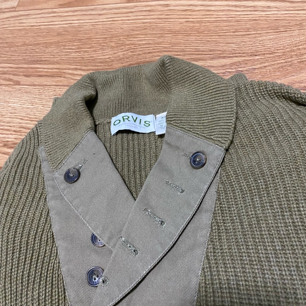 Orvis Men's Khaki Buttoned Sweater - Picture 3 of 4